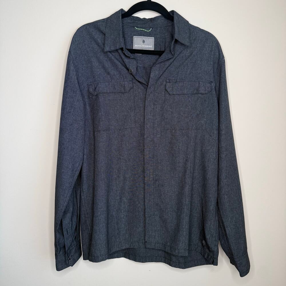 Royal Robbins Womens Button Up Shirt Medium Gray Lightweight Hiking